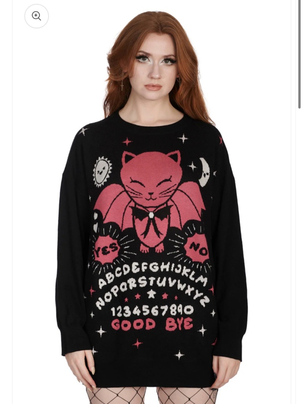 Black Sweater Dress with Pink Cat Ouija Graphic BANNED women’s XL